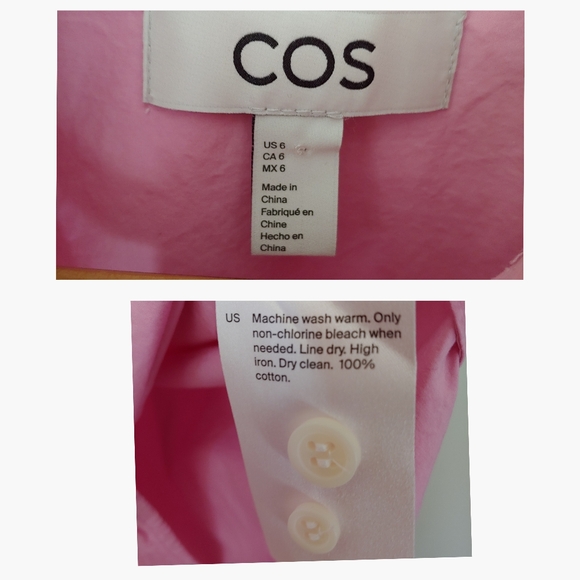 COS Oversized Cotton Poplin Button Down Shirt Pink Size 6 - Picture 15 of 15